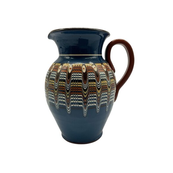 Bulgarian Troyan Pottery Pitcher or Jug w/Peacock Eye Pattern Red Ware Drinkware - Picture 1 of 16